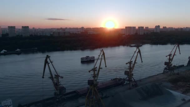 Volo Vista Aerea Sopra Porto Merci Nella Grande Città Scarico — Video Stock