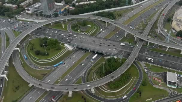 Vuelo Con Vistas Aire Sobre Intercambio Transporte Varios Niveles Moscú — Vídeo de stock