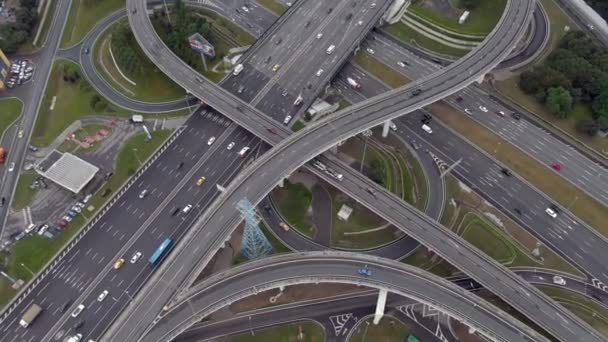 Vuelo Con Vistas Aire Sobre Intercambio Transporte Varios Niveles Moscú — Vídeo de stock