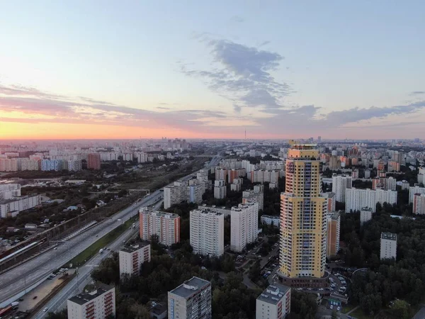 Vista Aérea Paisagem Panorâmica Cidade Moscou Nascer Sol Casas Modernas — Fotografia de Stock