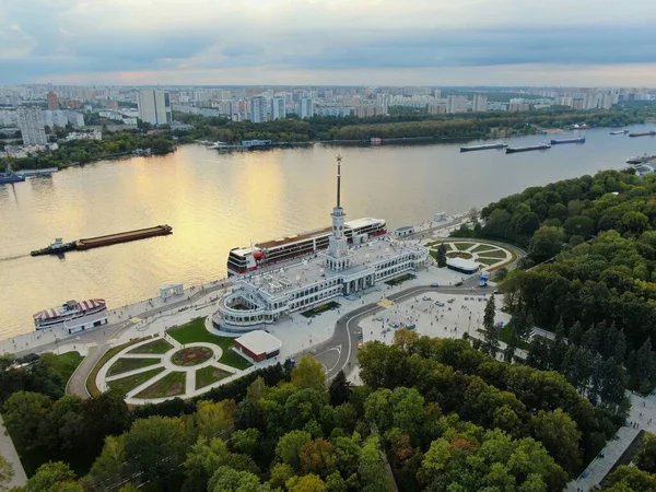 Aerial View Beautiful Panorama Renovated Northern River Station Moscow Colorful Royalty Free Stock Images
