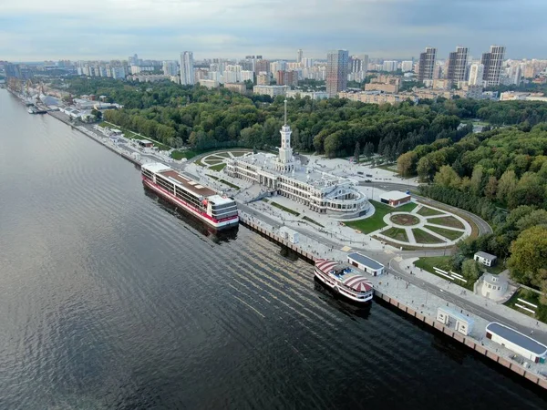 Aerial View Beautiful Panorama Renovated Northern River Station Moscow Colorful Stock Image