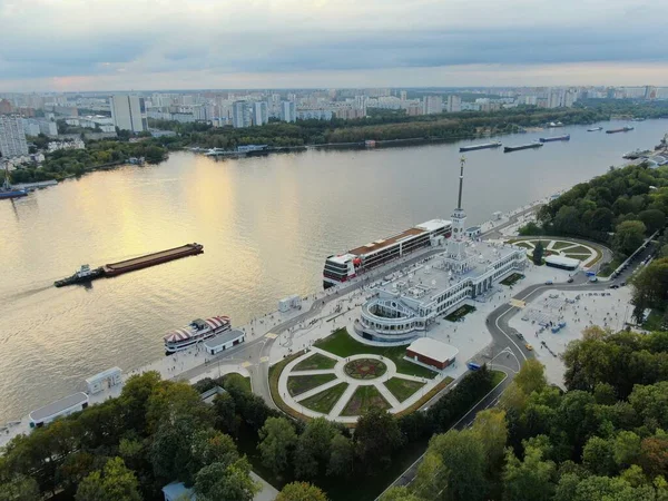 Aerial View Beautiful Panorama Renovated Northern River Station Moscow Colorful Stock Picture