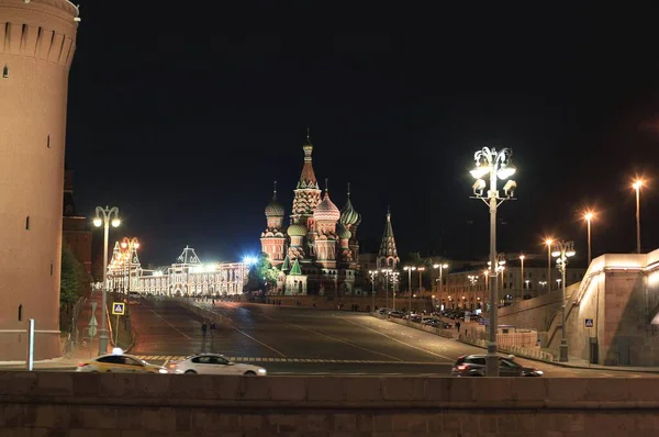 Panorama Moskvas Kreml Natten Nattbylys – stockfoto