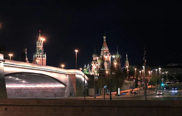 Panorama Moskiewskiego Kremla Nocy Nocne Światła Miasta — Zdjęcie stockowe