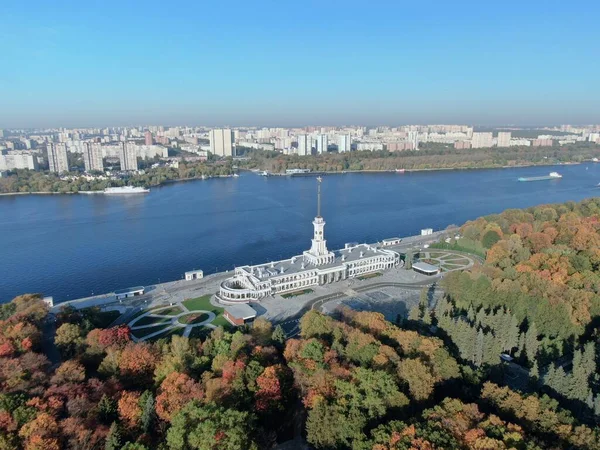 Aerial View Beautiful Panorama Renovated Northern River Station Moscow Colorful Stock Picture