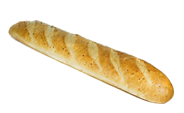 Isolamento Baguete Branca Crocante Fundo Branco Baguete Feita Trigo Ralado — Fotografia de Stock