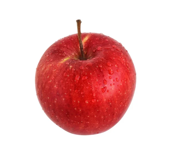 Reifer Roter Apfel Mit Wassertropfen Auf Weißem Hintergrund — Stockfoto
