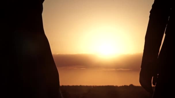 Par Kärlek Hålla Händerna Bakgrunden Vacker Solnedgång Sol — Stockvideo