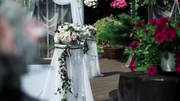 Bröllop Båge Levande Blommor Bröllop Dekorationer Vid Ceremonin Och Bankett — Stockvideo