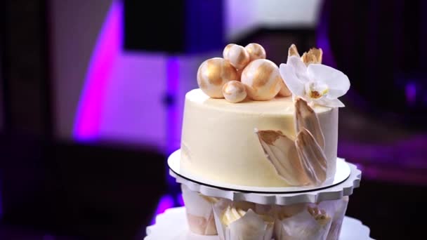 Schöne Hochzeitstorte Mit Kleiner Torte — Stockvideo