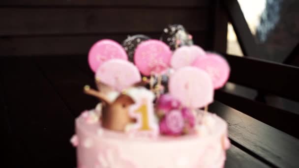 Bella Torta Compleanno Una Ragazza Anno — Video Stock