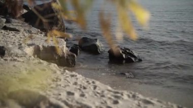 Taş sahil sıcak sonbahar güneşli gün