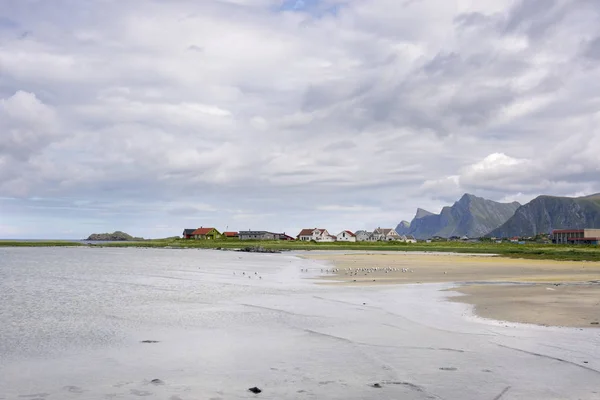 Montanha Costa Entre Eggum Svolvaer Para Ilhas Lofoten Noruega — Fotografia de Stock