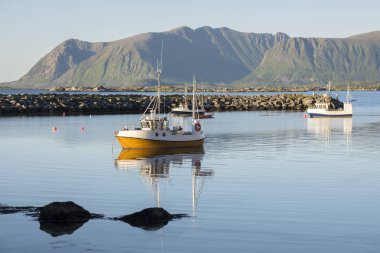 gece yarısı güneşi, Norveç'te Lofoten, Eggum, tekne