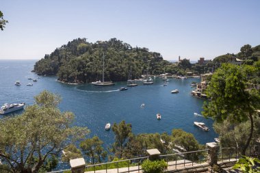 manzara, ev ve Villa Cenova İtalya Portofino sahil boyunca denizde