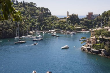 manzara, ev ve Villa Cenova İtalya Portofino sahil boyunca denizde