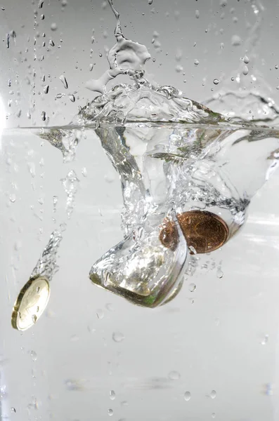 Coins Falling Water Still Life — Stock Photo, Image