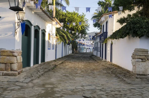 Casas Blancas Con Puertas Ventanas Colores Paraty Brasil —  Fotos de Stock