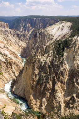 Yellowstone Nehri ve Wyoming Yellowstone Milli Parkı 'nda ingrand Kanyon düşüyor