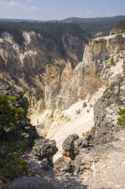 Yellowstone Nehri ve Wyoming Yellowstone Milli Parkı 'nda ingrand Kanyon düşüyor