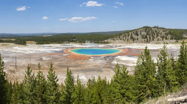 Geyser in grand prismatic spring Basin in Yellowstone National Park in Wyoming