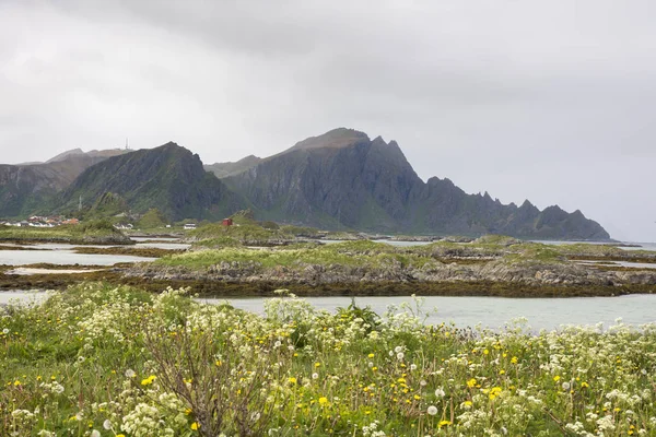 挪威洛弗顿安登的安登山脉海与山之间的景观 沿着安多亚国家旅游路线 — 图库照片