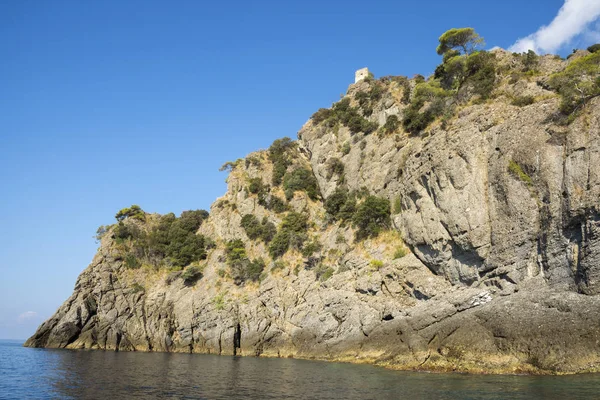 Krajina Domy Vily Viděny Během Výletu Lodí Pobřeží Portofino Italském — Stock fotografie