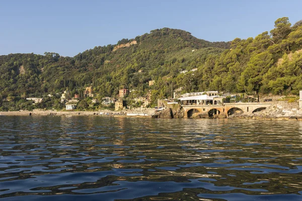 Paisajes Casas Villas Vistas Durante Viaje Barco Por Costa Portofino — Foto de Stock