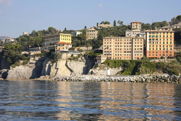 Paisajes Casas Villas Vistas Durante Viaje Barco Por Costa Portofino — Foto de Stock