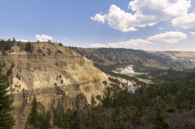 Wyoming Yellowstone Milli Parkı Lamar Vadisi'nde Tower Fall peyzaj ve ağaçlar 