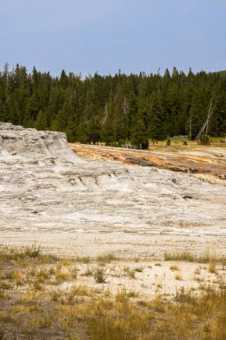 Wyoming Yellowstone Milli Parkı'nda eski sadık havzasında Gayzer ve kaplıca