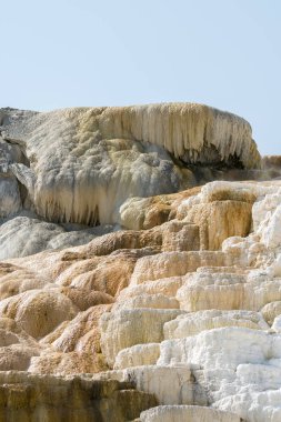 Amerika 'da Wyoming 'deki mamut kaplıcalarda termal yaylar ve kireçtaşı oluşumları