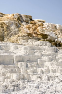Amerika 'da Wyoming 'deki mamut kaplıcalarda termal yaylar ve kireçtaşı oluşumları