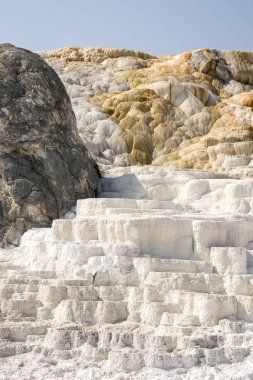 Amerika 'da Wyoming 'deki mamut kaplıcalarda termal yaylar ve kireçtaşı oluşumları