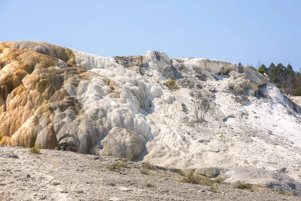 美国怀俄明州巨型温泉的温泉和石灰岩地层 — 图库照片