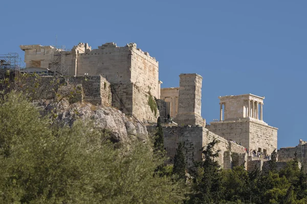 Aténský Chrám Akropole Aténách Spatřen Řecké Agory — Stock fotografie