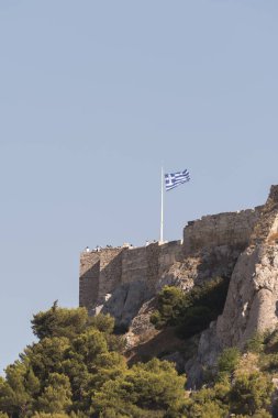 Atina 'daki Akropolis Tapınağı Yunanistan' daki Agora 'dan görülüyor