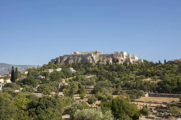 Atina Daki Akropolis Tapınağı Yunanistan Daki Agora Dan Görülüyor — Stok fotoğraf