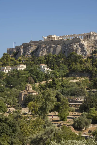 Atina Daki Akropolis Tapınağı Yunanistan Daki Agora Dan Görülüyor — Stok fotoğraf