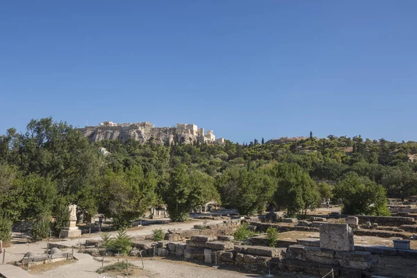 Atina Daki Akropolis Tapınağı Yunanistan Daki Agora Dan Görülüyor — Stok fotoğraf