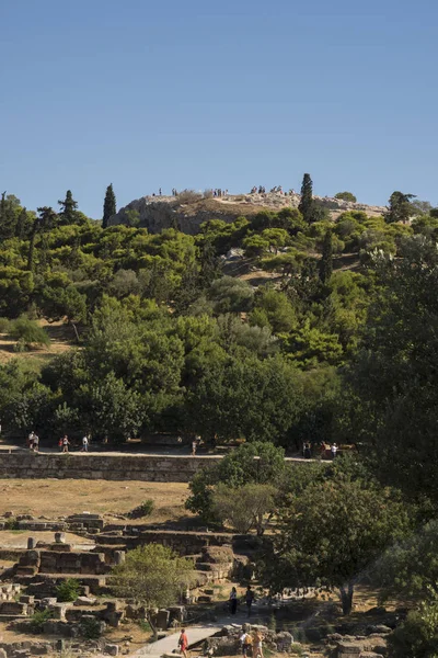 Atina Daki Akropolis Tapınağı Yunanistan Daki Agora Dan Görülüyor — Stok fotoğraf