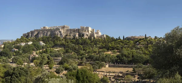 Atina Daki Akropolis Tapınağı Yunanistan Daki Agora Dan Görülüyor — Stok fotoğraf