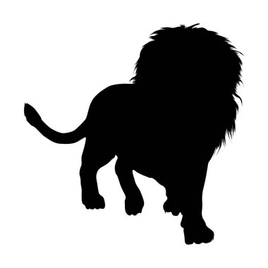 Afrika Haritasında Bulunan Ön Görüş Siluetinde (Panthera leo). Element Yazdırma Defteri, Hayvan Kitabı ve Hayvan İçeriği İçin Kullanılabilir
