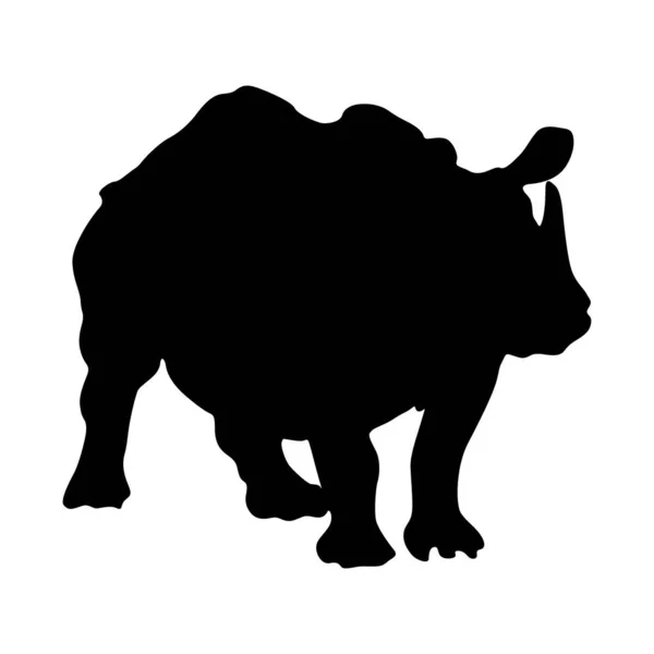 Badak India Berdiri Rhinoceros Unicornis Pada Pemandangan Sisi Siluet Ditemukan - Stok Vektor