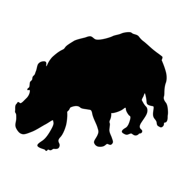 Wandelen Javan Rhinoceros Rhinoceros Sondaicus Een Zijaanzicht Silhouet Gevonden Kaart — Stockvector