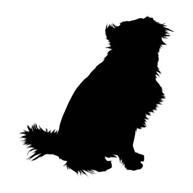 Oturan Melez Köpek (Canis Lupus) Tüm Dünya Haritasında Bulunan Ön Görüş Siluetinde. Element Yazdırma Defteri, Hayvan Kitabı ve Hayvan İçeriği İçin Kullanılabilir