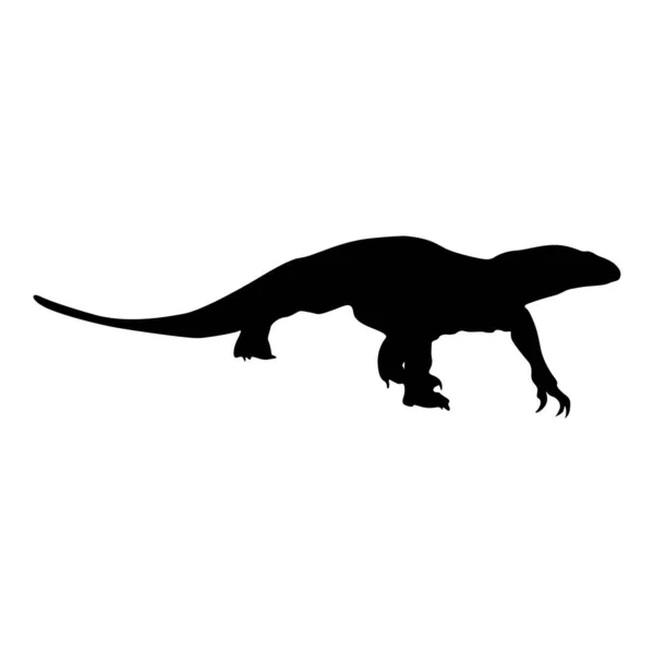 Walking Monitor Lizard Varanus Indicus Side View Silhouette Found Map — Stockový vektor