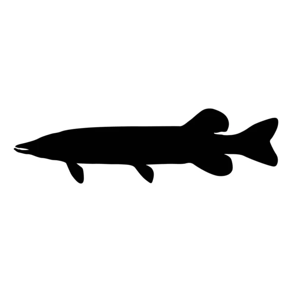 Pike Fish (Esox) Swimming On a Side View Silhouette Found In Map Of Europe And North America. Good To Use For Element Print Book, Animal Book and Animal Content — Stock Illustration Pike Fish Esox Swimming Side View Silhouette Found Map Europe Stock Vector