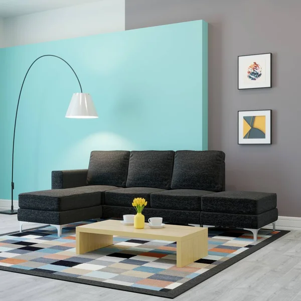 Woonkamer Kleur Grijs Blauw — Stockfoto